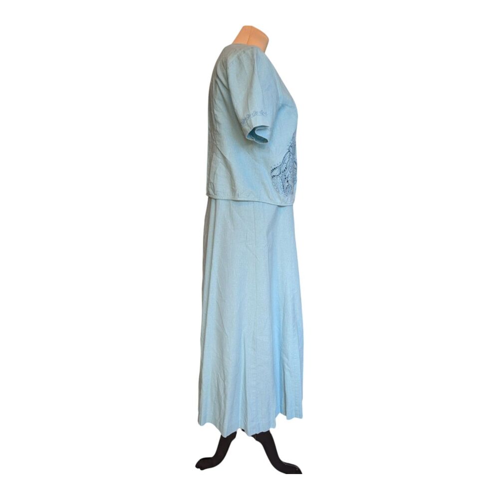 Coldwater Creek 2 Pc Dress Jacket Set Blue Embroidered Women's Size 6 Classy - Picture 4 of 13